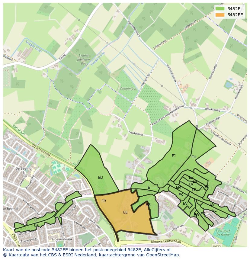 Afbeelding van het postcodegebied 5482 EE op de kaart.