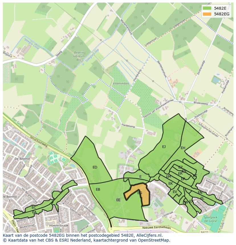 Afbeelding van het postcodegebied 5482 EG op de kaart.