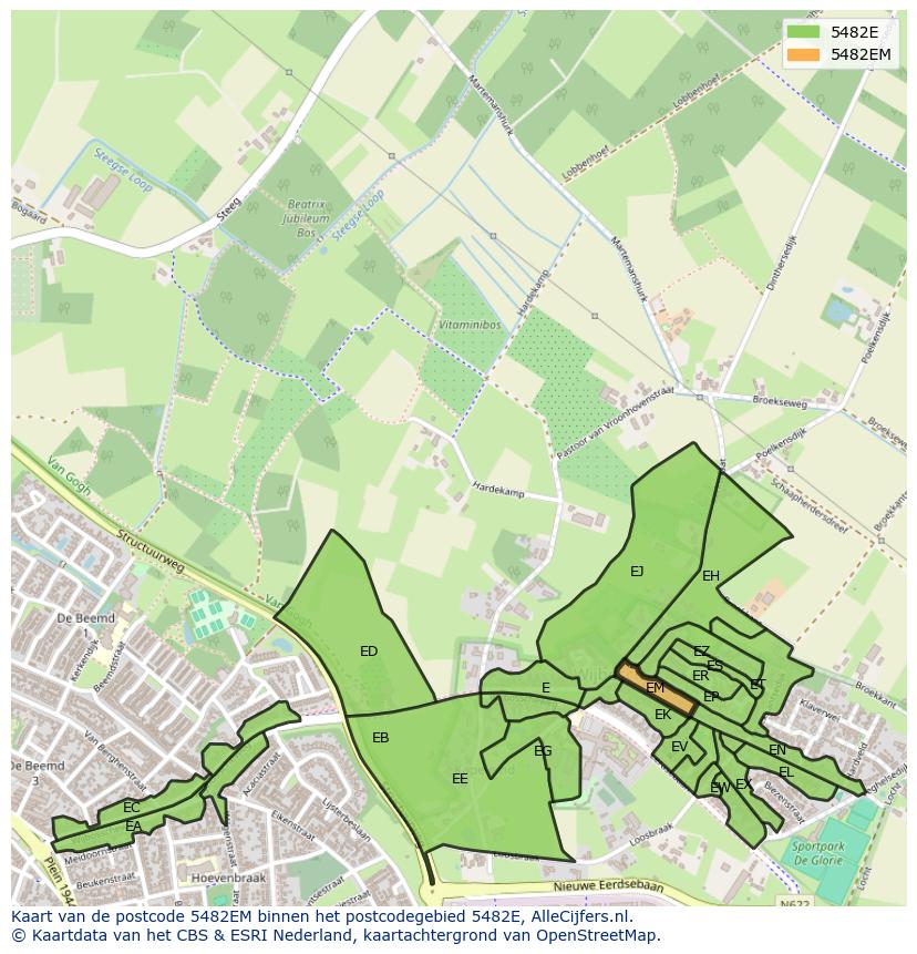 Afbeelding van het postcodegebied 5482 EM op de kaart.