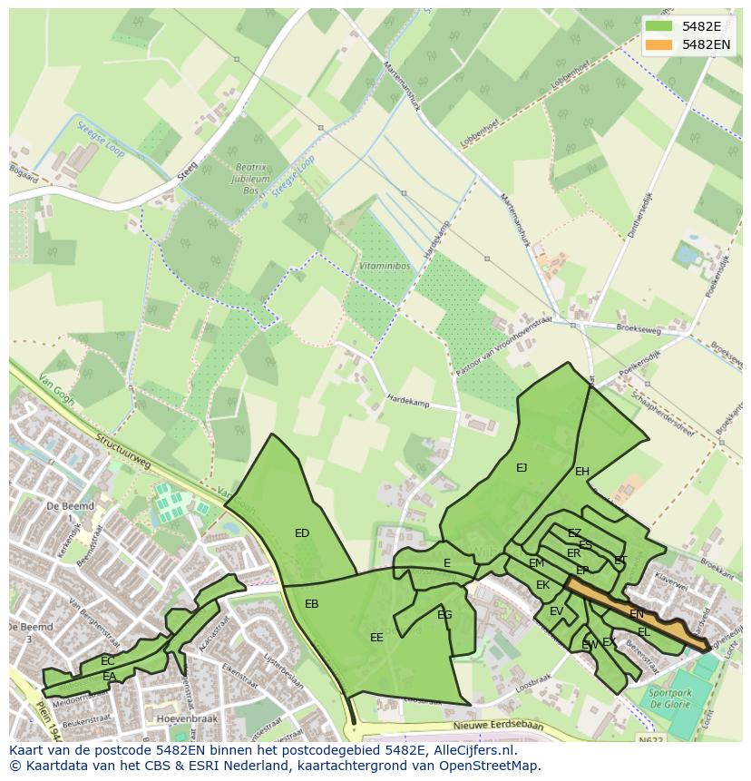 Afbeelding van het postcodegebied 5482 EN op de kaart.