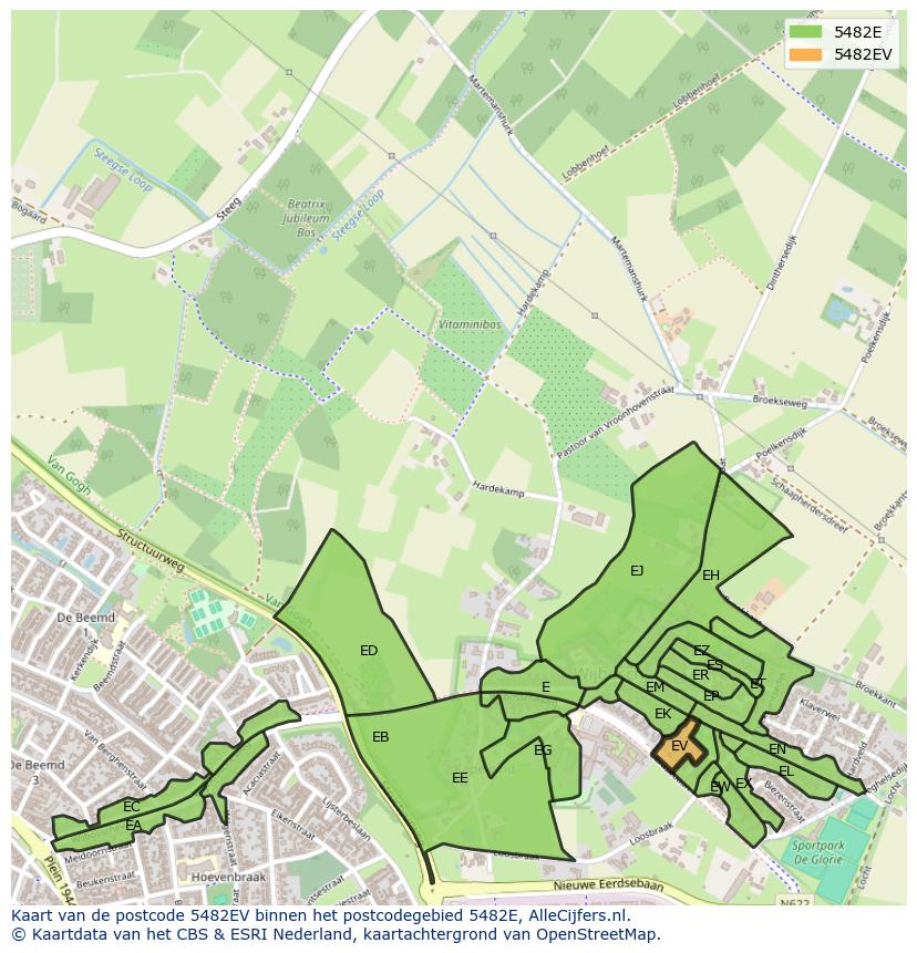 Afbeelding van het postcodegebied 5482 EV op de kaart.