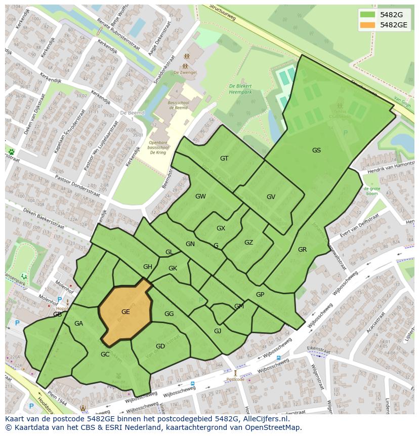 Afbeelding van het postcodegebied 5482 GE op de kaart.