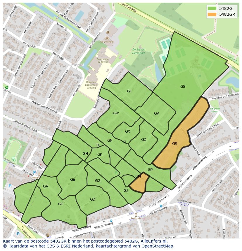 Afbeelding van het postcodegebied 5482 GR op de kaart.