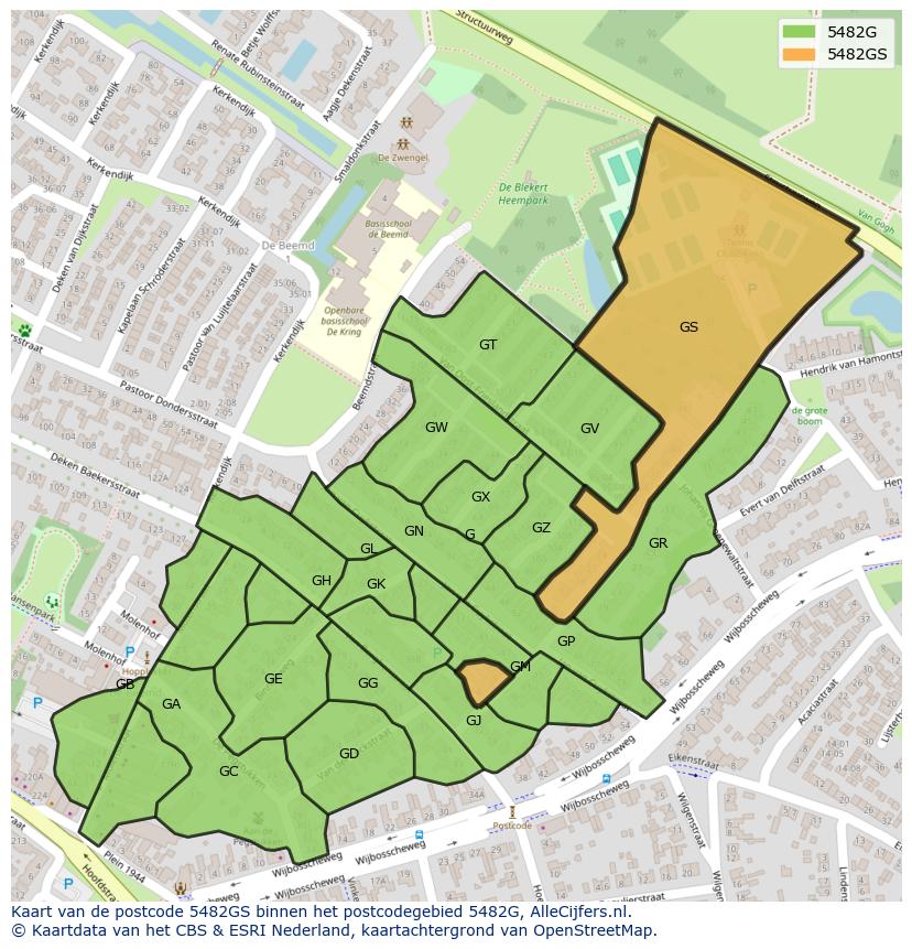 Afbeelding van het postcodegebied 5482 GS op de kaart.