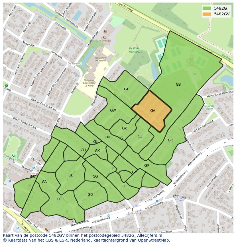 Afbeelding van het postcodegebied 5482 GV op de kaart.