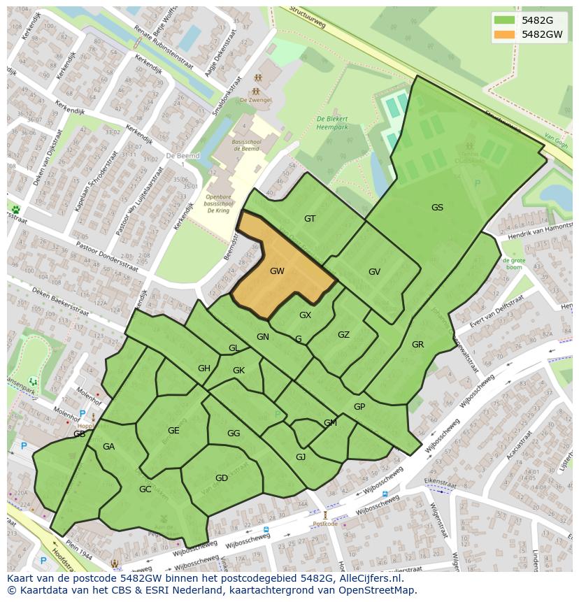 Afbeelding van het postcodegebied 5482 GW op de kaart.
