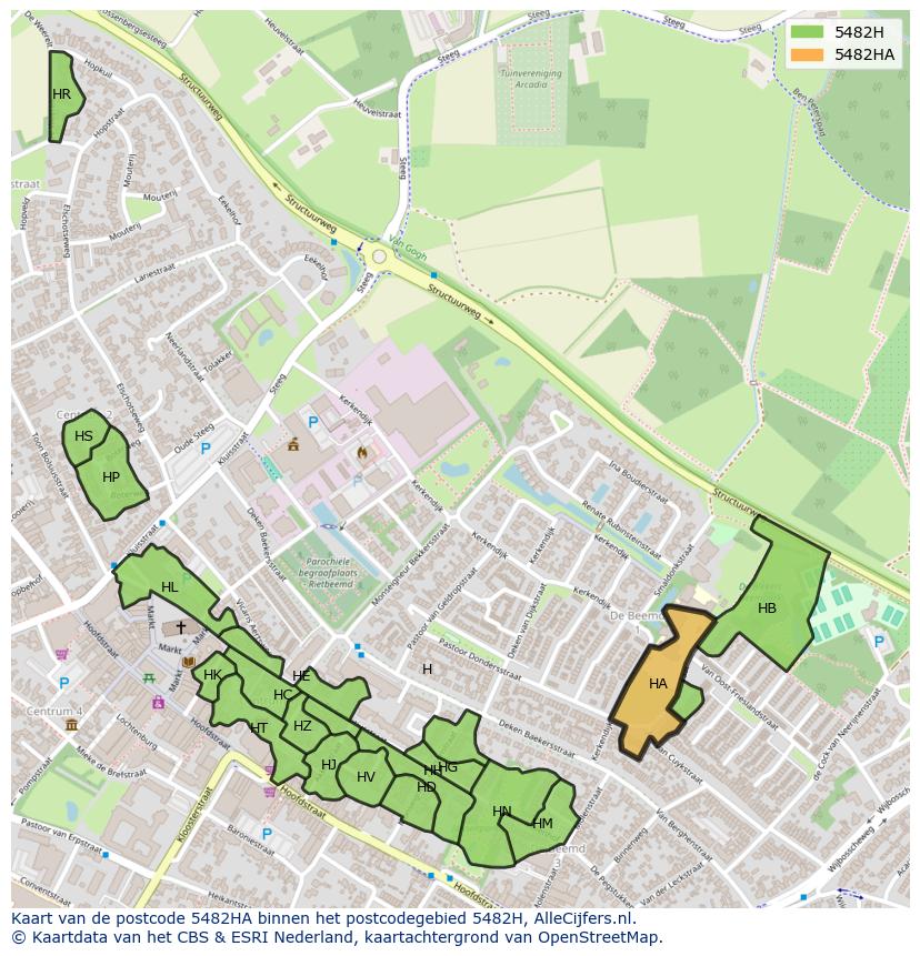 Afbeelding van het postcodegebied 5482 HA op de kaart.