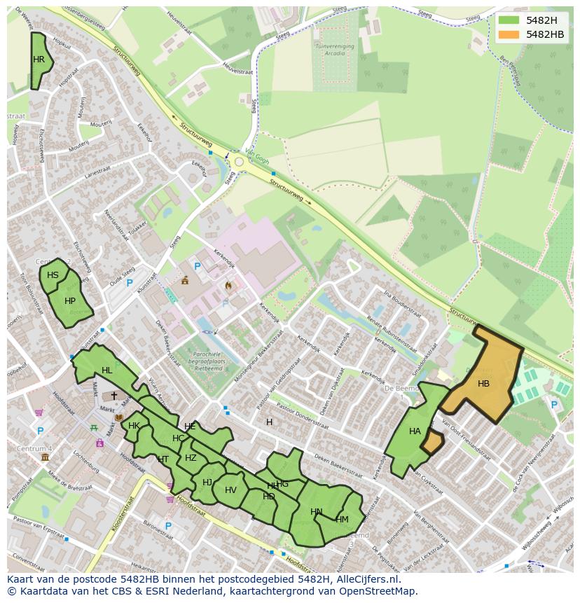 Afbeelding van het postcodegebied 5482 HB op de kaart.