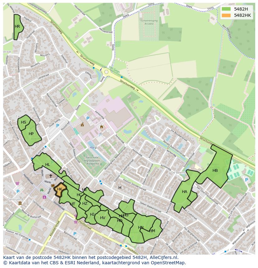 Afbeelding van het postcodegebied 5482 HK op de kaart.
