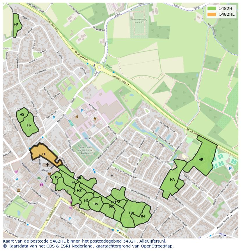 Afbeelding van het postcodegebied 5482 HL op de kaart.