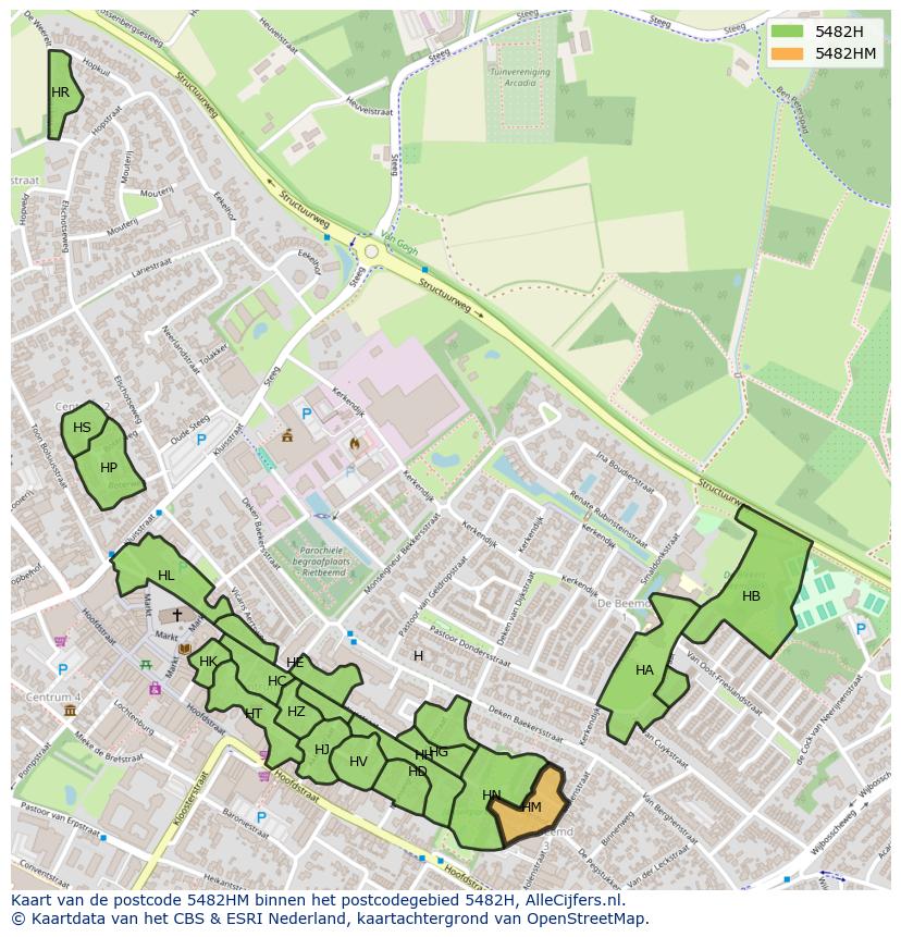 Afbeelding van het postcodegebied 5482 HM op de kaart.