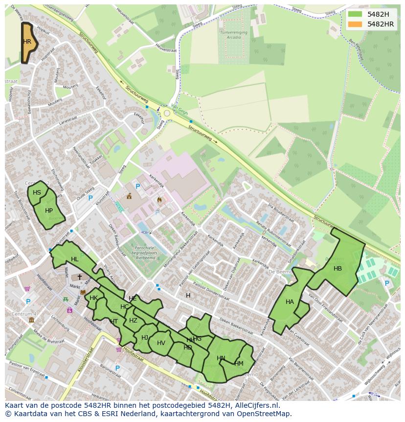 Afbeelding van het postcodegebied 5482 HR op de kaart.