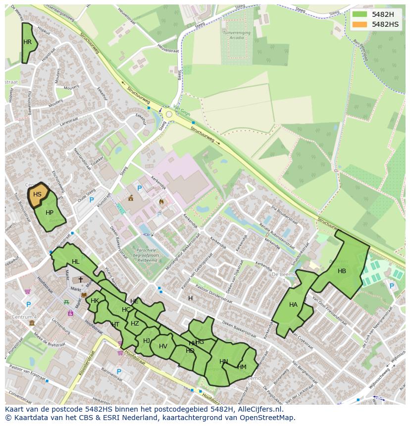 Afbeelding van het postcodegebied 5482 HS op de kaart.