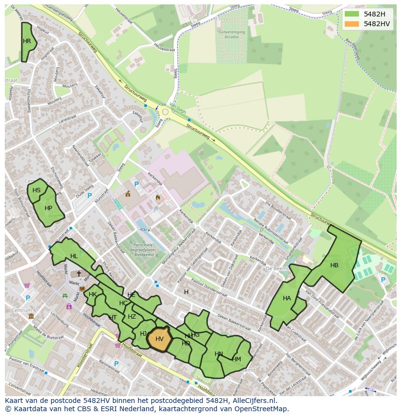 Afbeelding van het postcodegebied 5482 HV op de kaart.