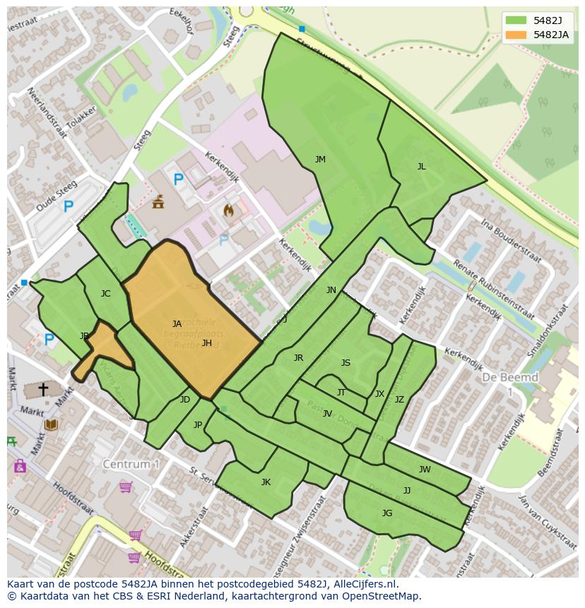 Afbeelding van het postcodegebied 5482 JA op de kaart.