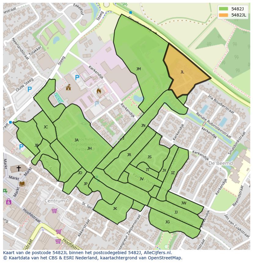 Afbeelding van het postcodegebied 5482 JL op de kaart.