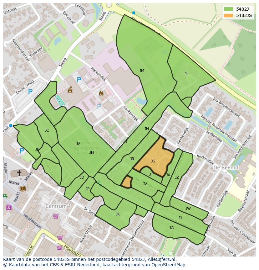 Afbeelding van het postcodegebied 5482 JS op de kaart.