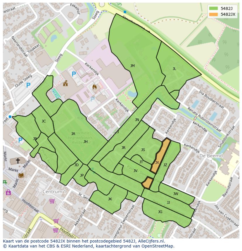 Afbeelding van het postcodegebied 5482 JX op de kaart.