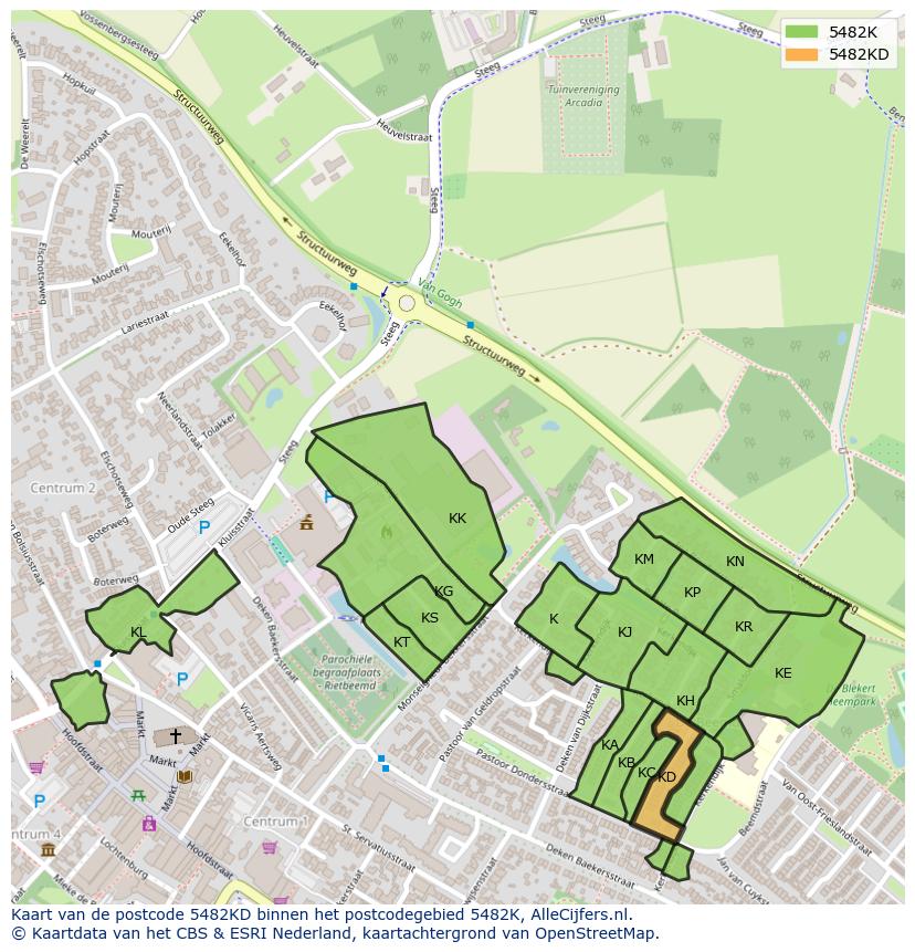 Afbeelding van het postcodegebied 5482 KD op de kaart.