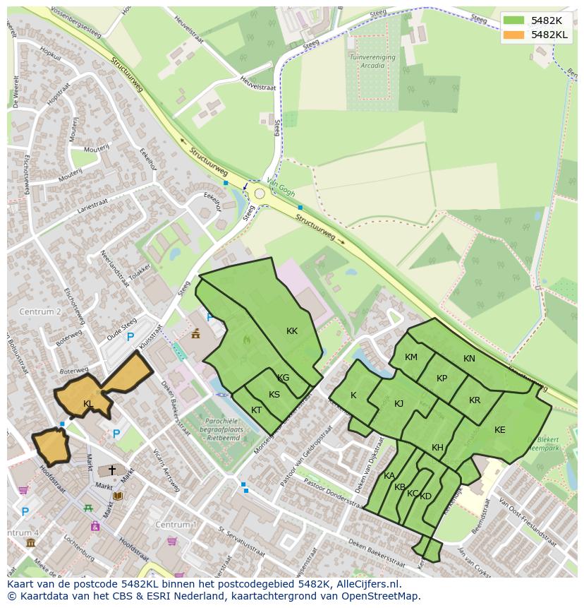 Afbeelding van het postcodegebied 5482 KL op de kaart.