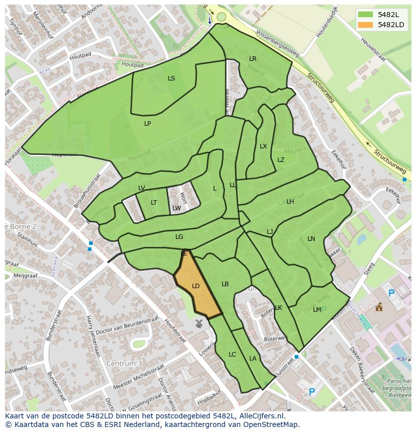 Afbeelding van het postcodegebied 5482 LD op de kaart.
