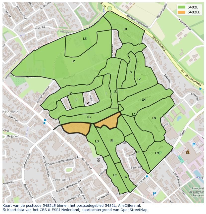 Afbeelding van het postcodegebied 5482 LE op de kaart.