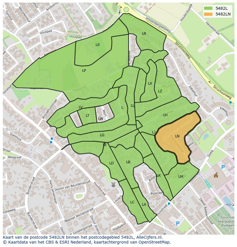 Afbeelding van het postcodegebied 5482 LN op de kaart.