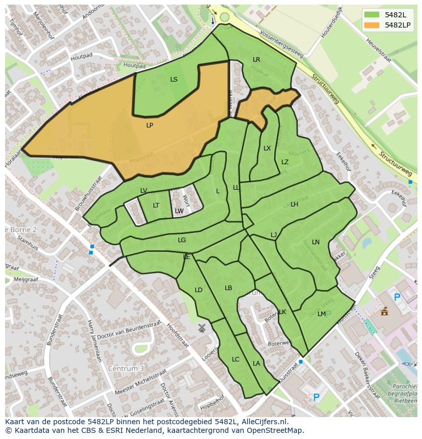 Afbeelding van het postcodegebied 5482 LP op de kaart.