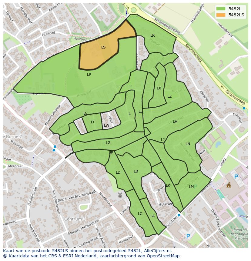 Afbeelding van het postcodegebied 5482 LS op de kaart.