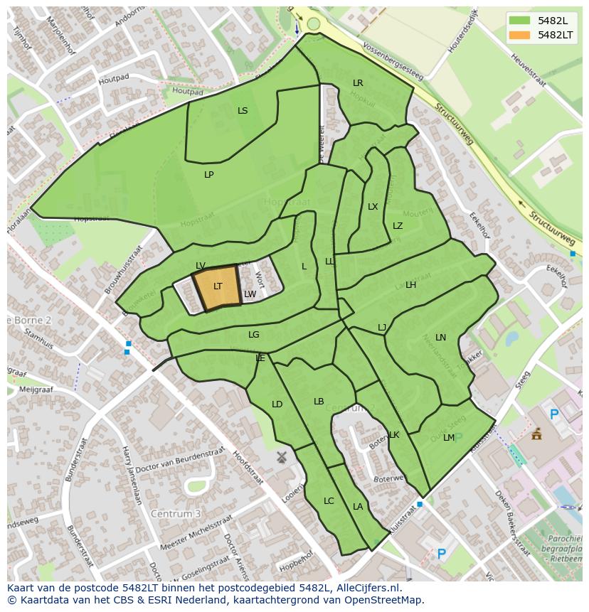 Afbeelding van het postcodegebied 5482 LT op de kaart.
