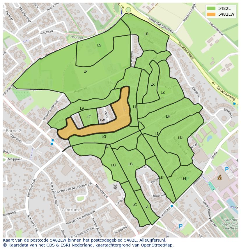 Afbeelding van het postcodegebied 5482 LW op de kaart.
