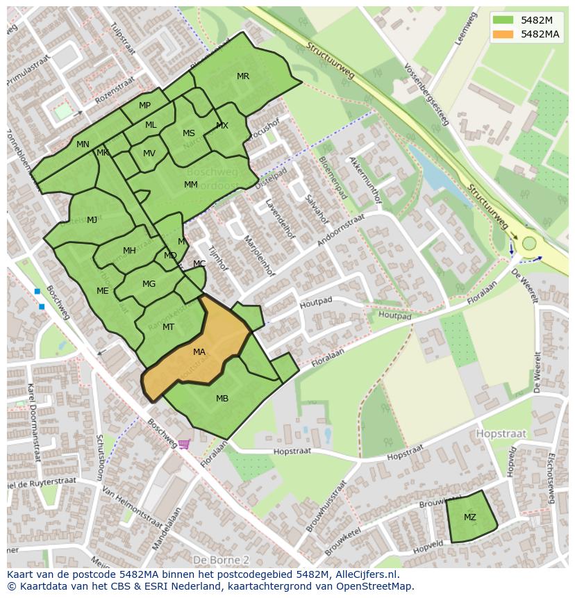 Afbeelding van het postcodegebied 5482 MA op de kaart.