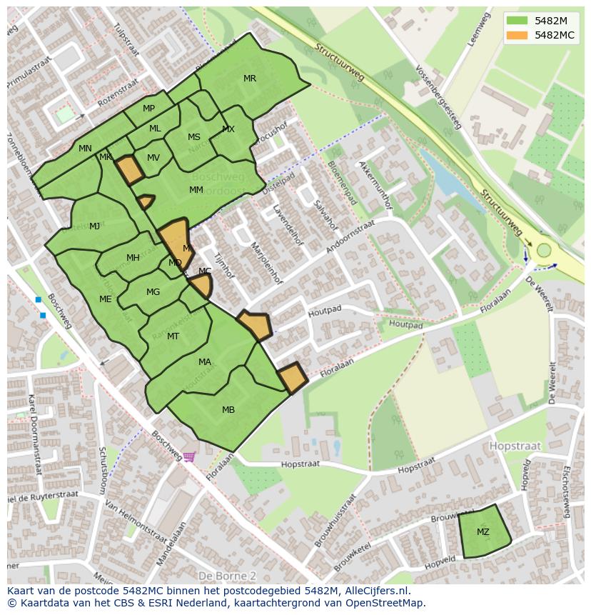 Afbeelding van het postcodegebied 5482 MC op de kaart.