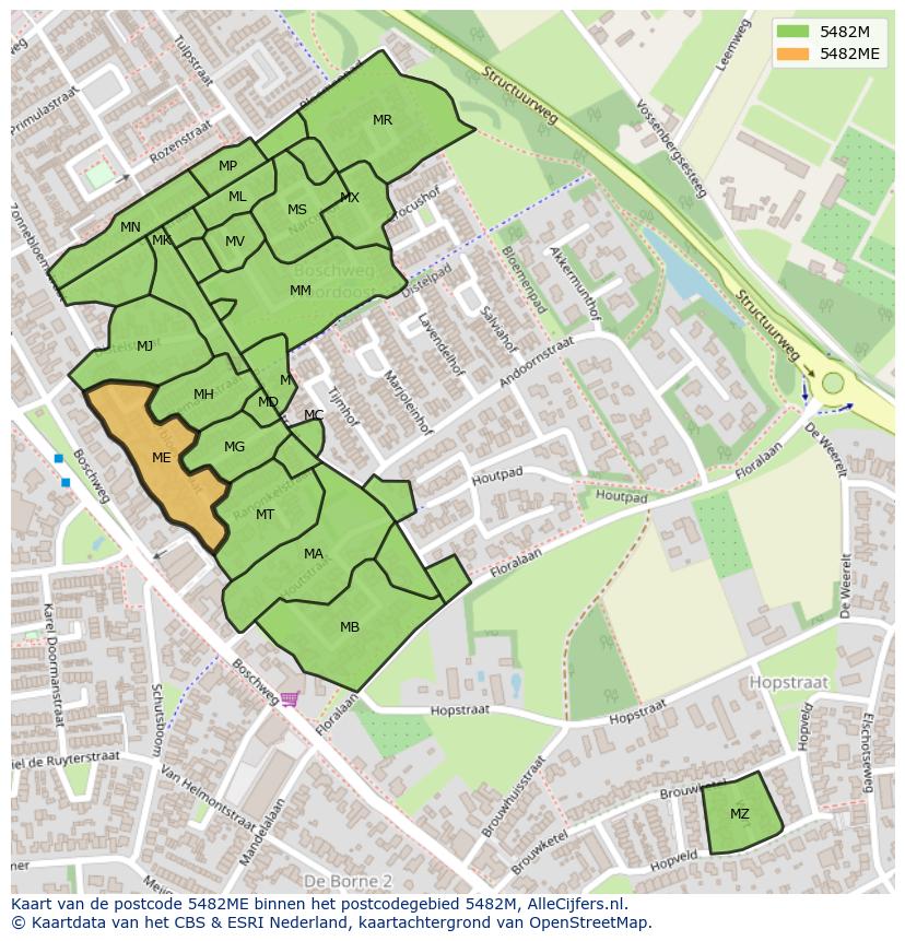 Afbeelding van het postcodegebied 5482 ME op de kaart.