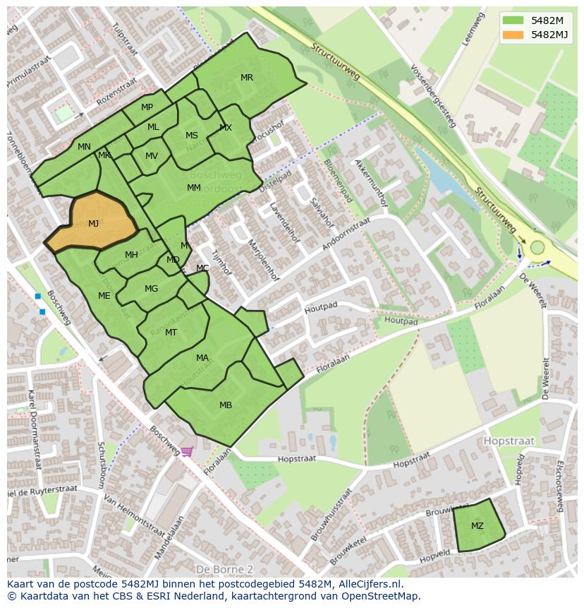Afbeelding van het postcodegebied 5482 MJ op de kaart.