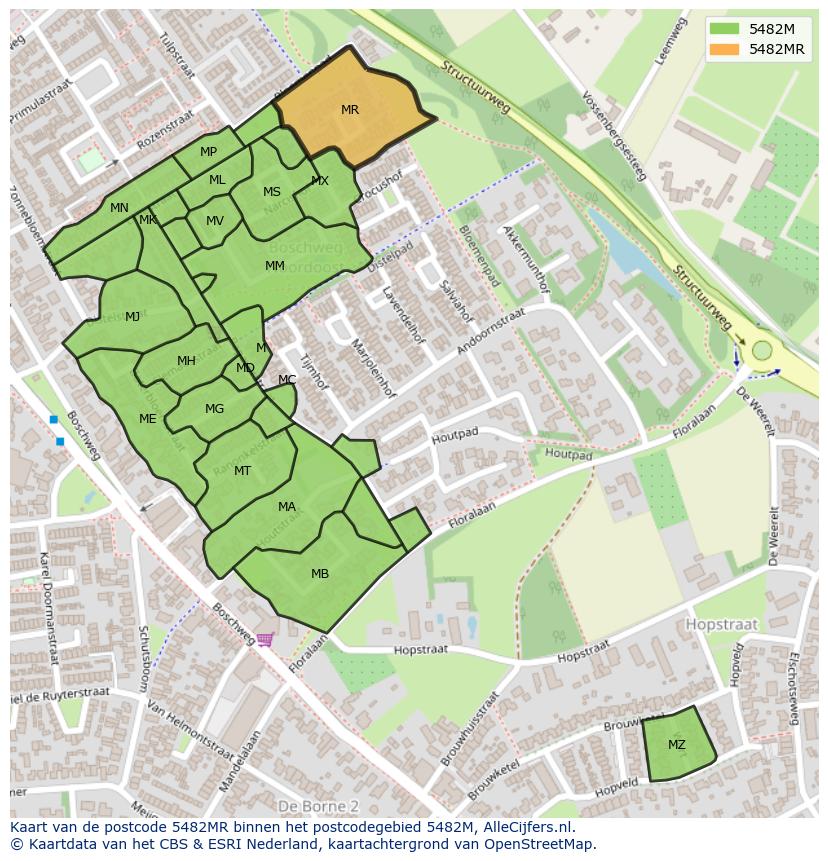 Afbeelding van het postcodegebied 5482 MR op de kaart.