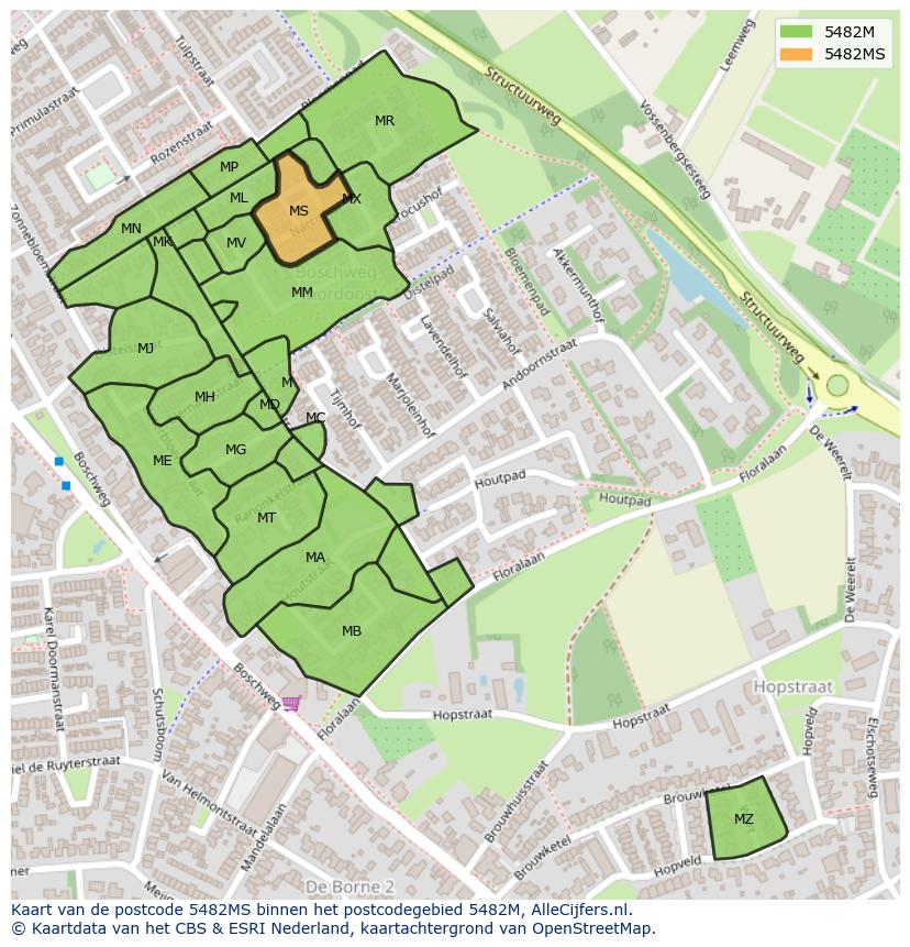 Afbeelding van het postcodegebied 5482 MS op de kaart.