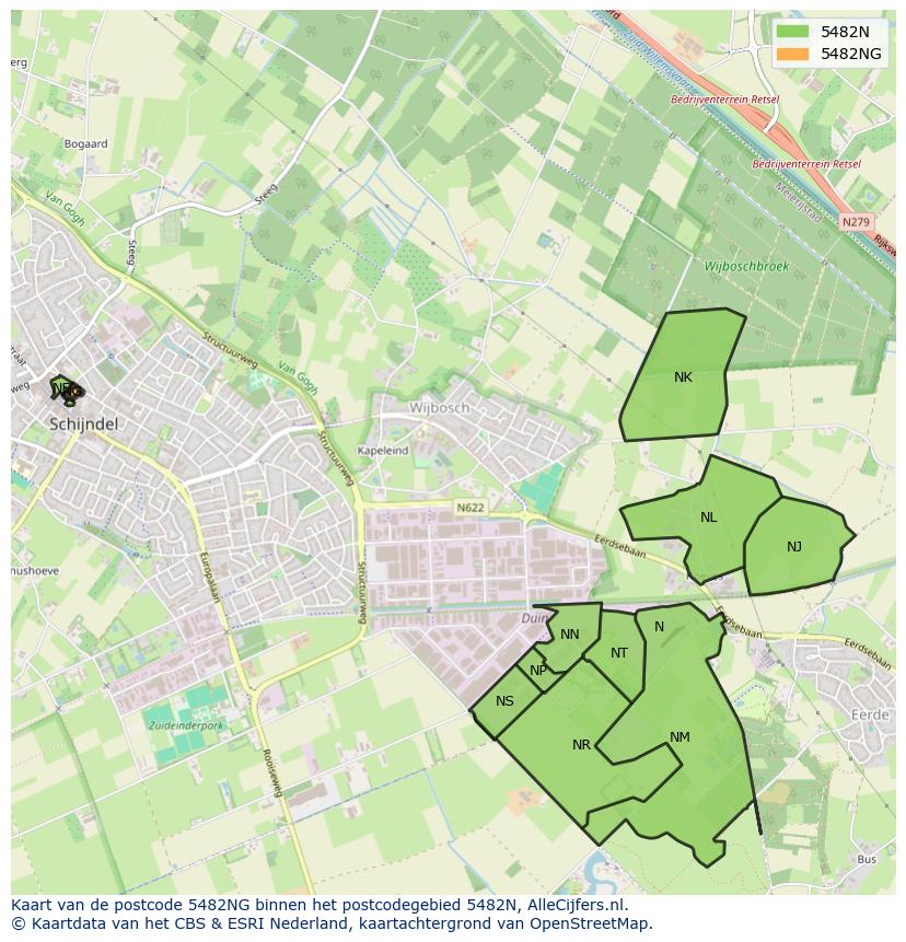 Afbeelding van het postcodegebied 5482 NG op de kaart.
