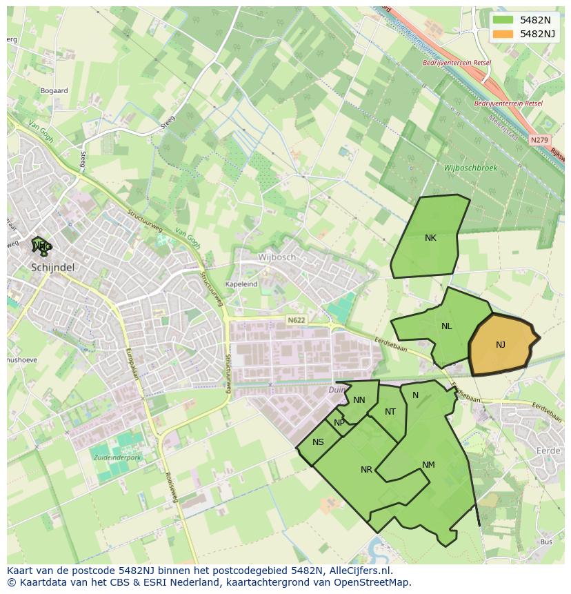 Afbeelding van het postcodegebied 5482 NJ op de kaart.