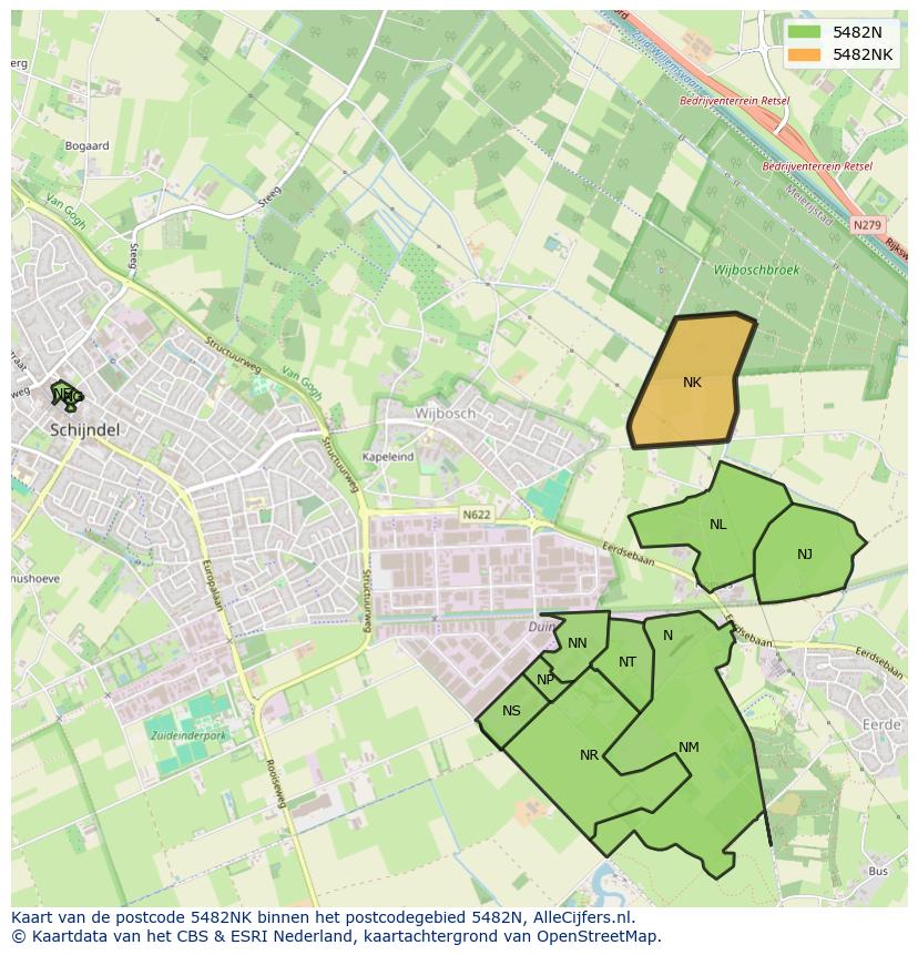 Afbeelding van het postcodegebied 5482 NK op de kaart.