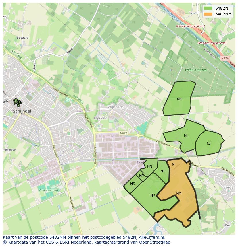 Afbeelding van het postcodegebied 5482 NM op de kaart.