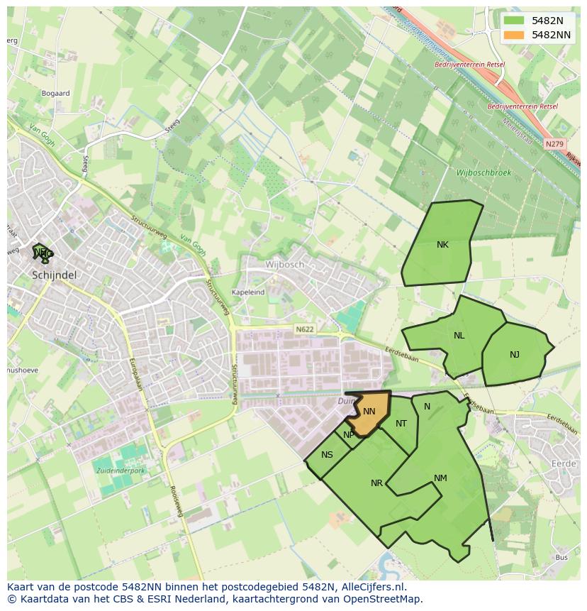 Afbeelding van het postcodegebied 5482 NN op de kaart.