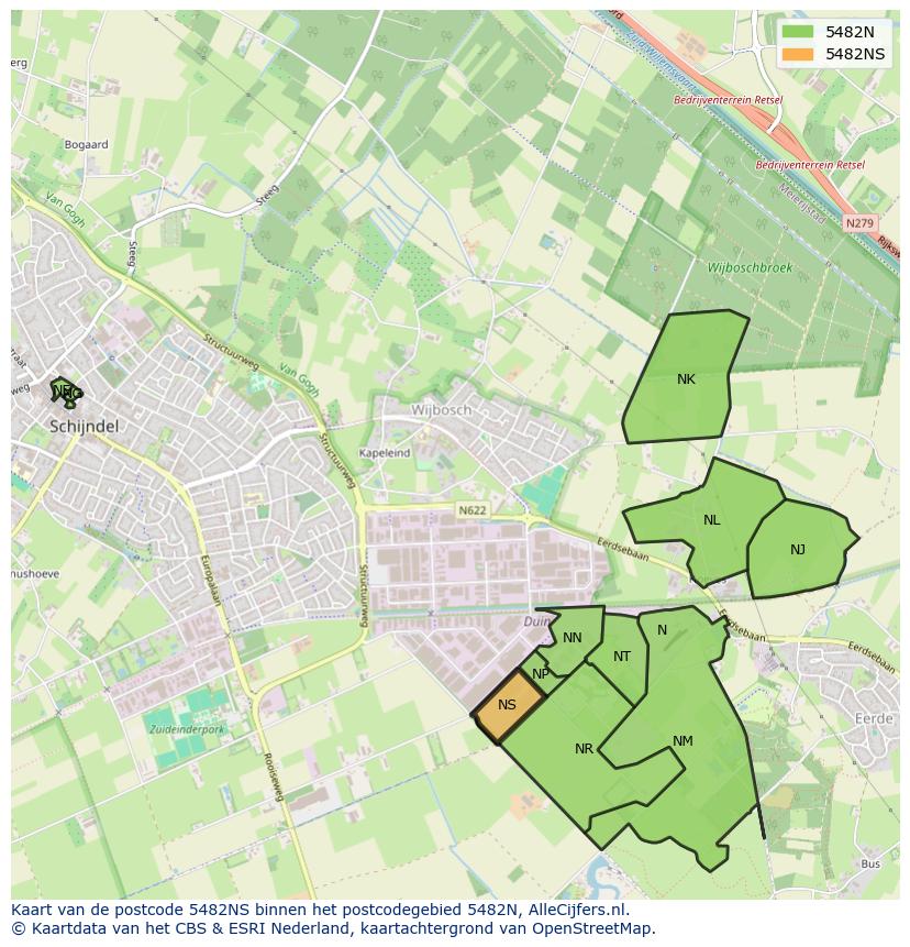 Afbeelding van het postcodegebied 5482 NS op de kaart.