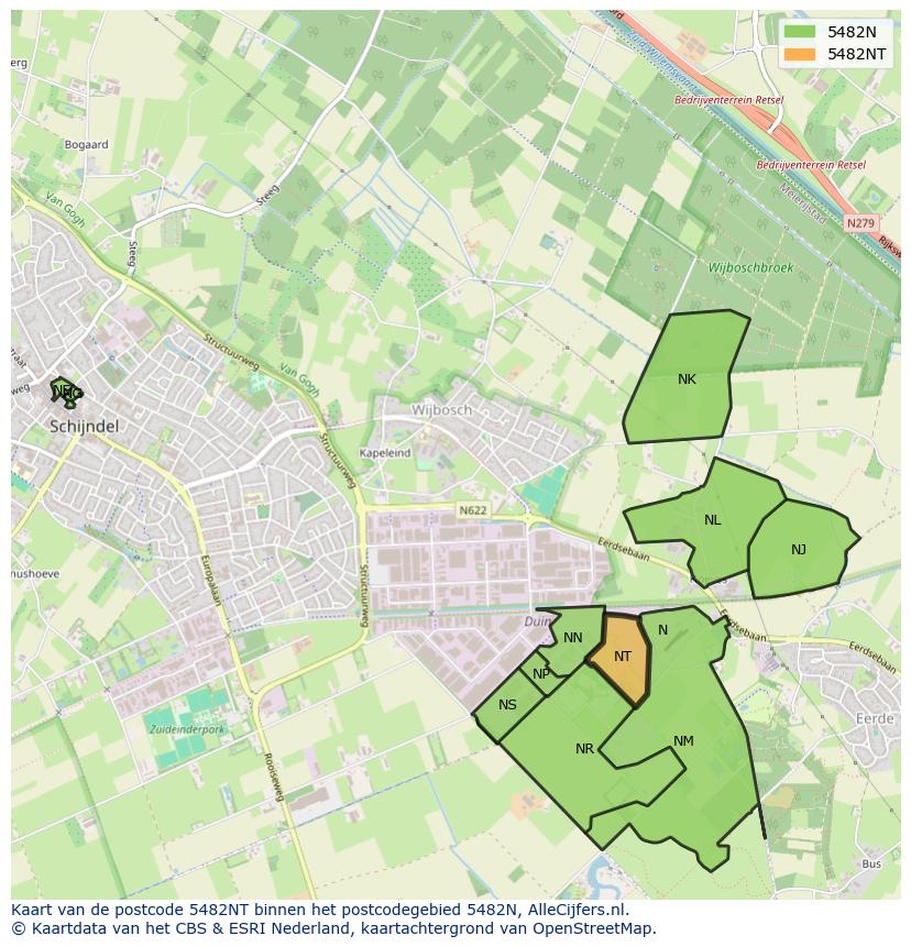 Afbeelding van het postcodegebied 5482 NT op de kaart.