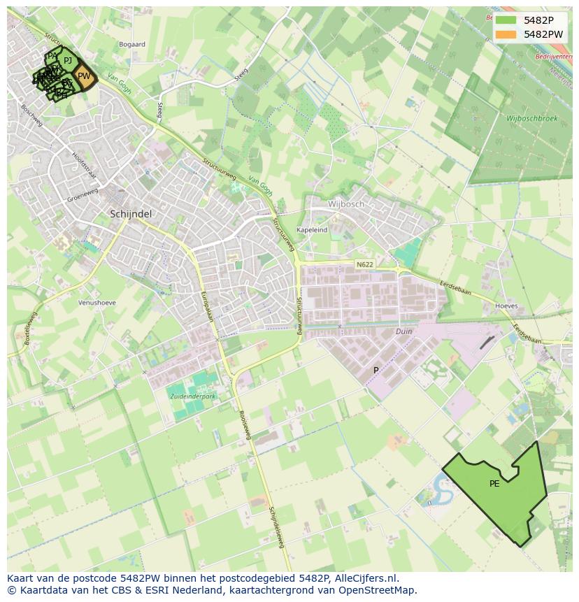 Afbeelding van het postcodegebied 5482 PW op de kaart.