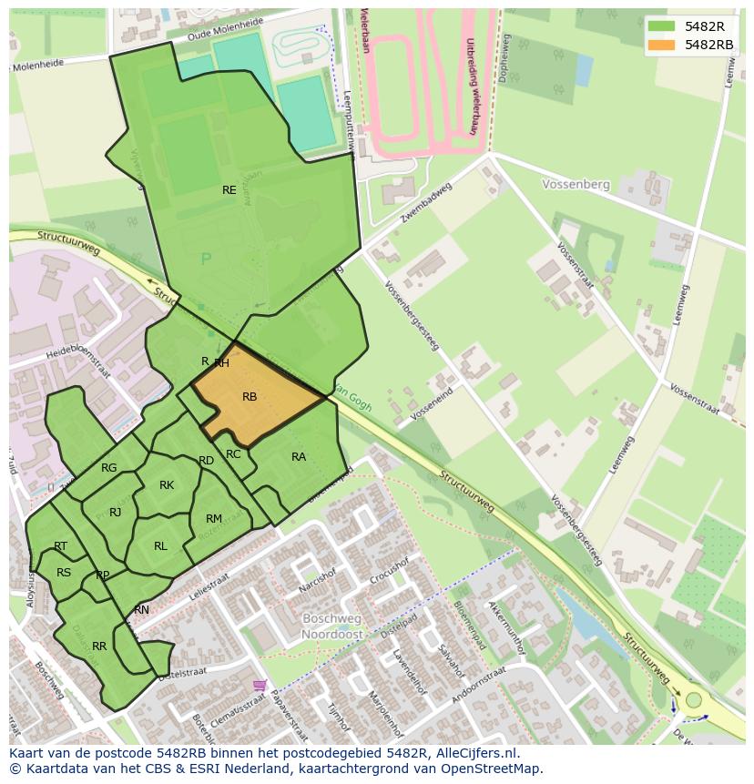 Afbeelding van het postcodegebied 5482 RB op de kaart.
