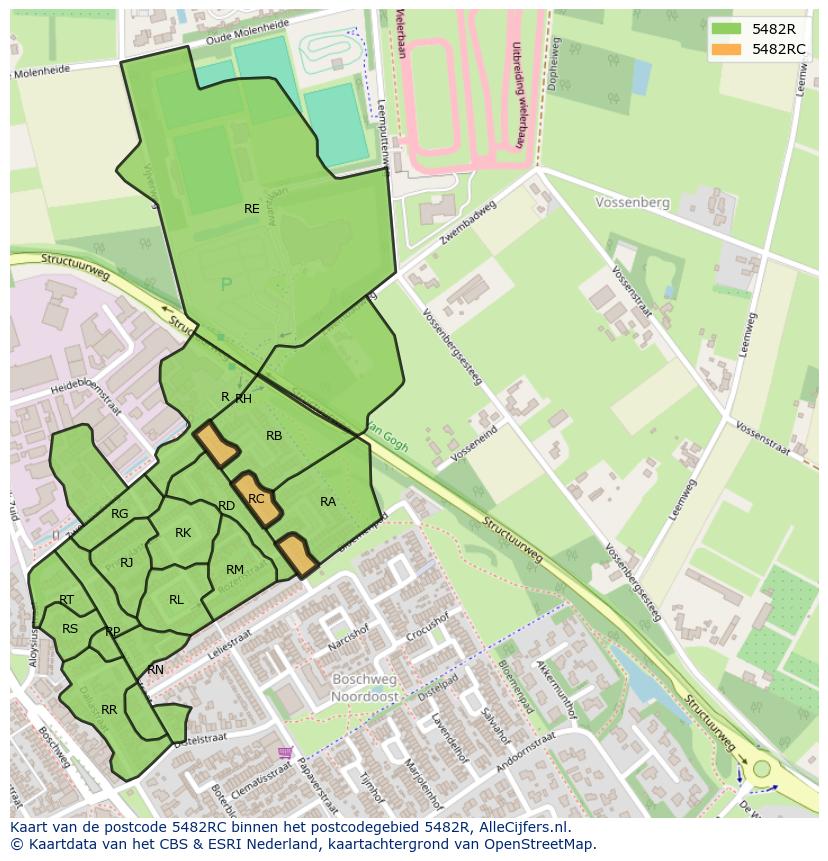 Afbeelding van het postcodegebied 5482 RC op de kaart.