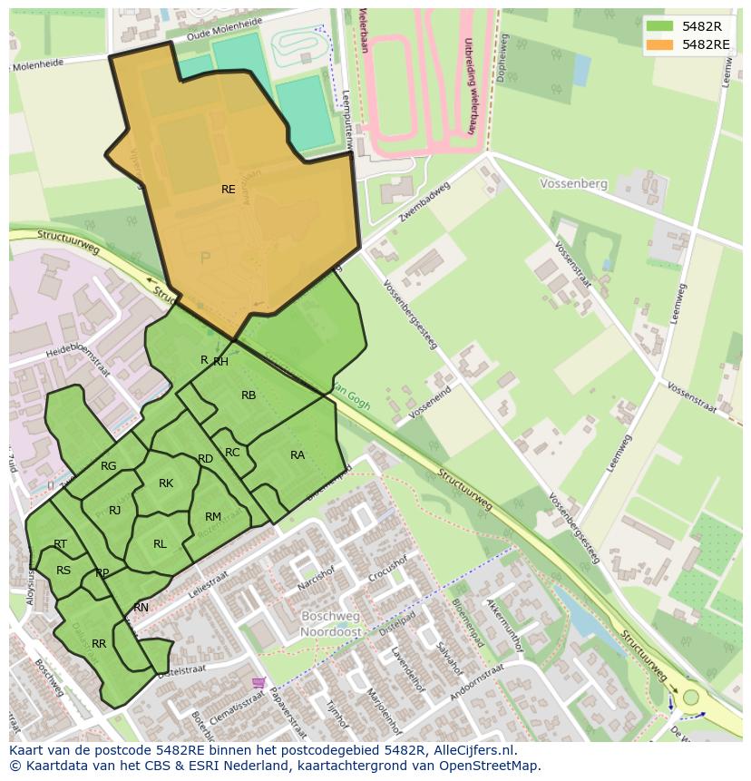 Afbeelding van het postcodegebied 5482 RE op de kaart.