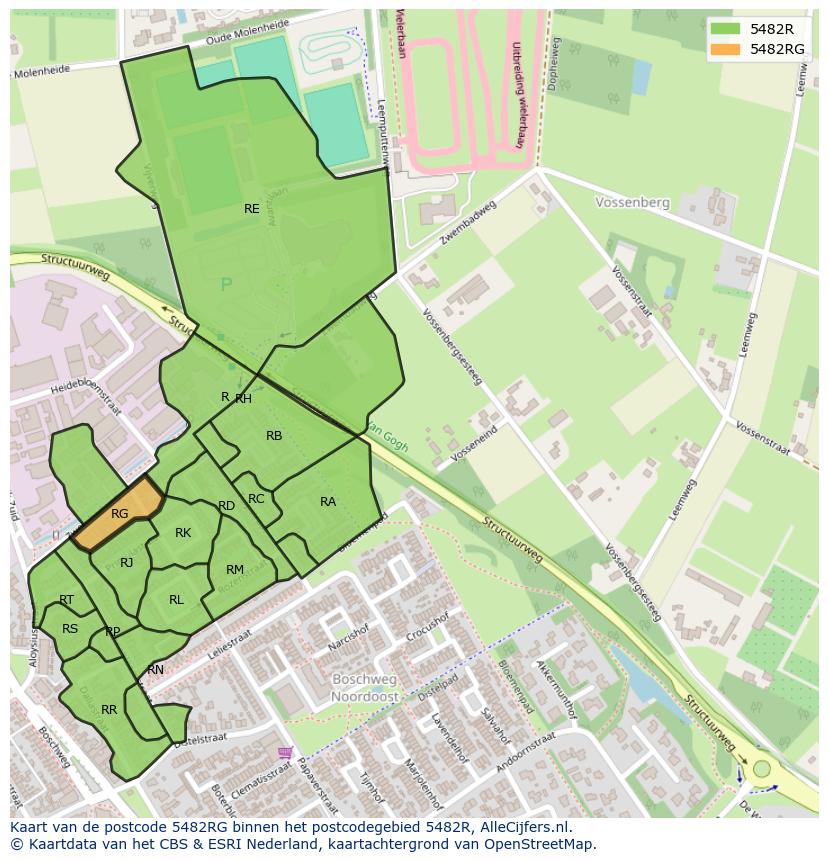 Afbeelding van het postcodegebied 5482 RG op de kaart.