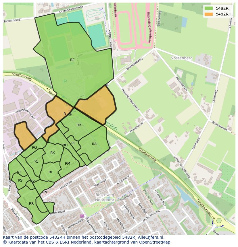 Afbeelding van het postcodegebied 5482 RH op de kaart.